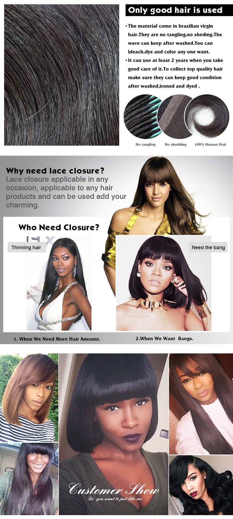 7A Top Quality Virgin Brazilian Human Hair Bundles With Cheap Free Parting Lace Closure