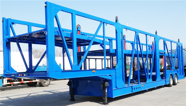 Open Type Tri - Axle Car Carrier Trailer Steel Material Mechanical Suspension