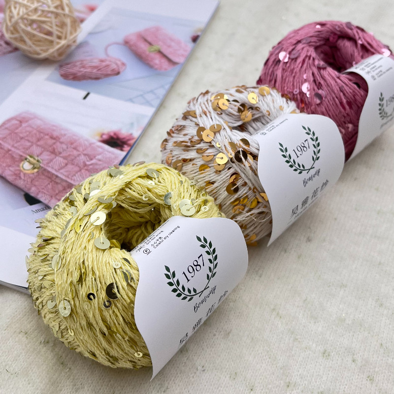 55% Cotton 45% Polyester Sequin Yarn Colorful Glitter Yarn For Bag Clothing Knitting