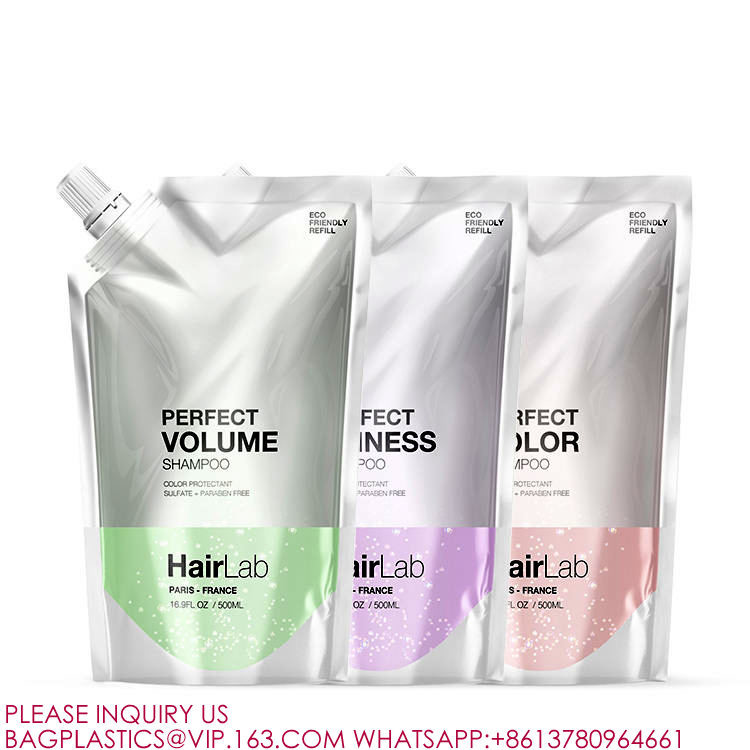 Custom Print Recyclable Refillable Mylar Standup Spout Pouch Bags Shampoo Cosmetics Pack