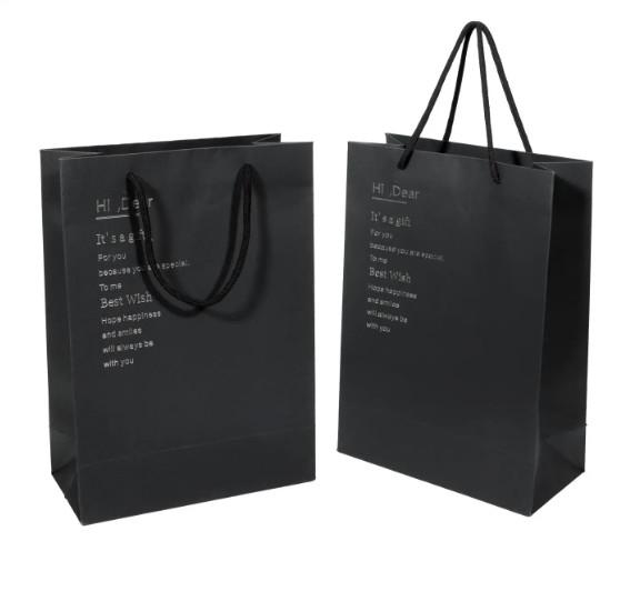 Printed Black Cardboard Paper Gift Bag For Shopping Garment Packaging Custom