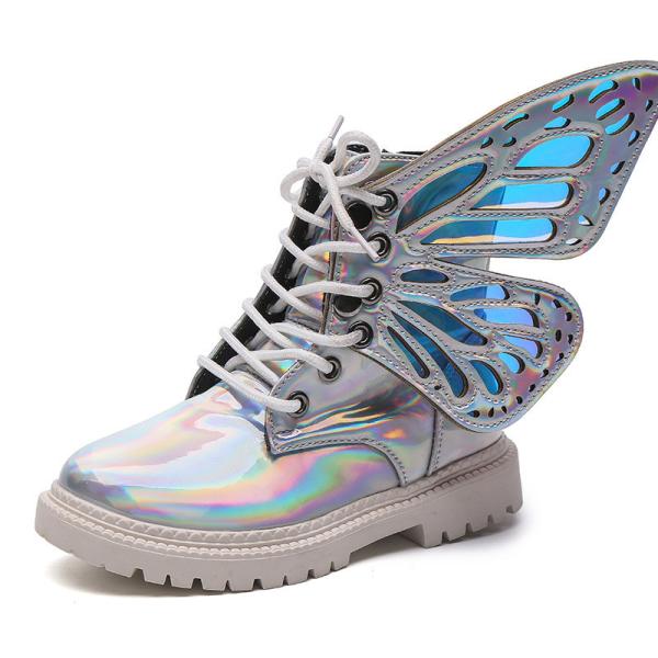 Cheap Transparent Butterfly Zipper Martin Boots Illusion Leather Waterproof Kids Shoes for sale