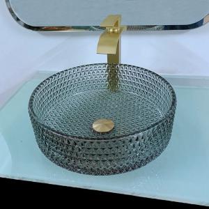 Quality Modern Countertop Glass Wash Basin Black Table Top 120mm Height Artistic wholesale