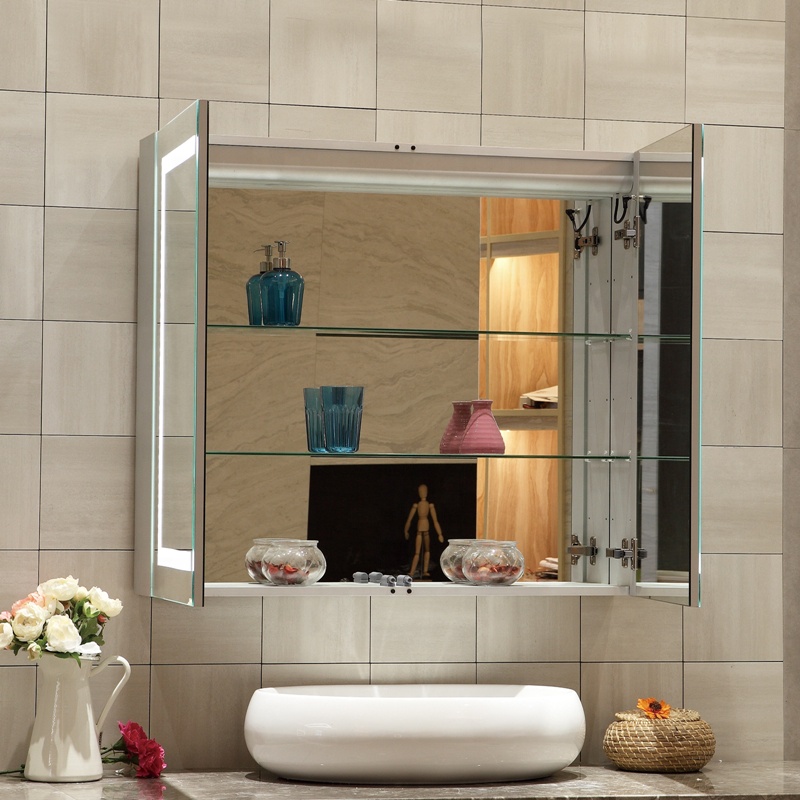 Hotel Bathroom Lighted Mirror Cabinet Aluminum Mirrored Cabinets Medicine Cabinet