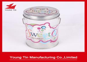 Quality Color Printed Empty Cylinder Round Gift PET Tin Boxes Sweets Packaging Handle Attached wholesale