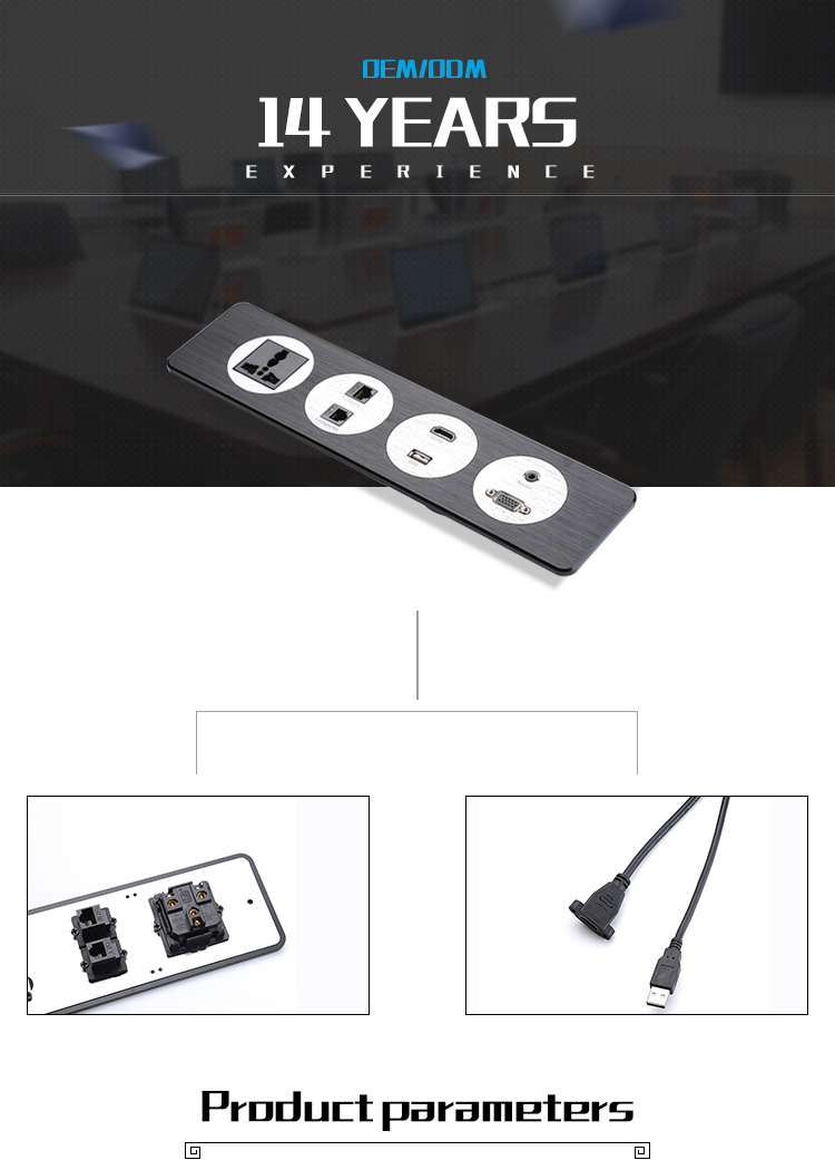 Aluminum Office Desk Power Outlet Socket For Furniture Tabletop Custom