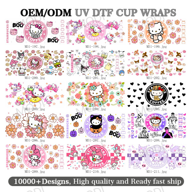 Factory Hot Sale Good Quality Ready To Ship Cartoon Transfer Logo Sticker Vinyl UV DTF Cup Wrap Transfers 16oz