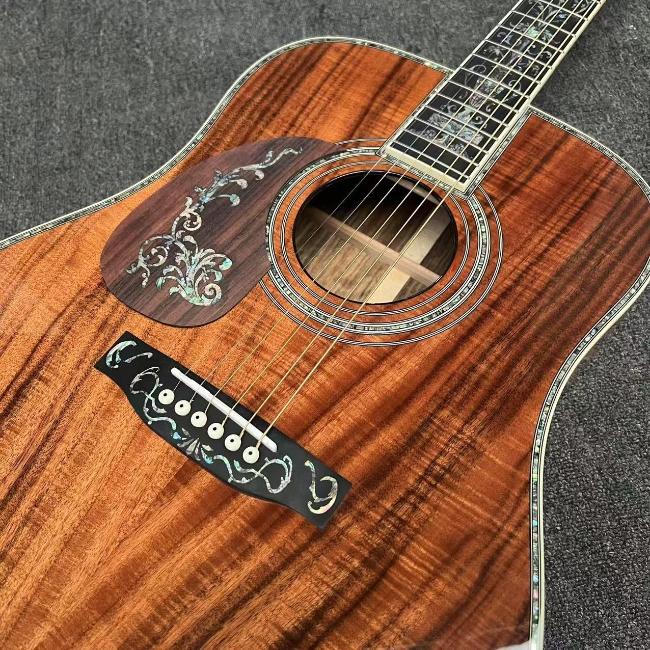 Left Handed D Body Solid Koa Top Acoustic Guitar with KOA Wood Back Side Abalone Binding Life Tree Inlay Deluxe KOA Guitar OEM