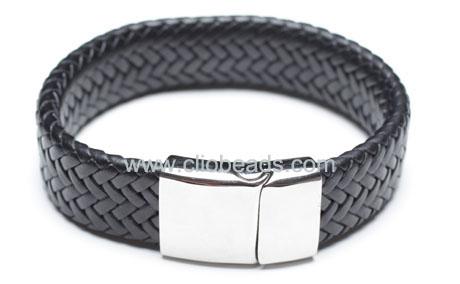 Leather Bracelet, Stainless Steel Clasp, 8 Inches