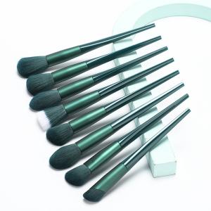 Quality Plating Handle Matte Green High End Makeup Brush Set 16.8cm Total Length wholesale