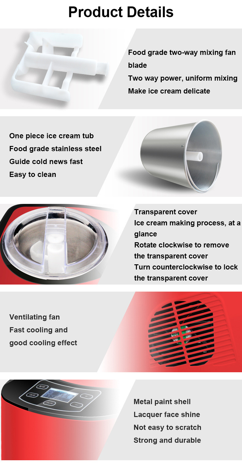 Ice making capacity 1.5L Full Automatic Soft Hard Stainless Steel Ice Cream Machine for Home ICM-15A Package Size 285*422*370mm