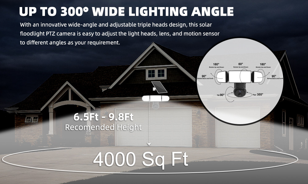 3.6mm Lens 4G PTZ Camera 30M IR Distance 8W Solar Panel Camera Outdoor Siren 2K