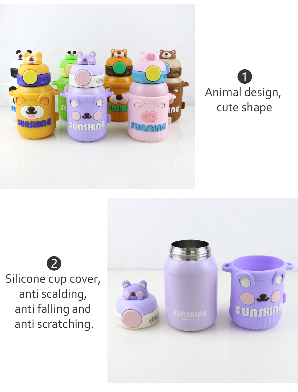 550ml Animal Stainless Steel Thermos Bottle With Silicone Cover