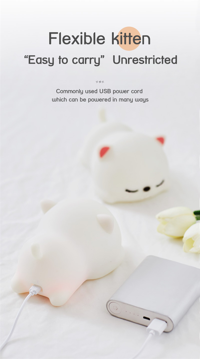 LED Cute Cat Lamp Nursery Kids Bedroom Decor Gift Color Changing Silicone Touch Kitty Night Light