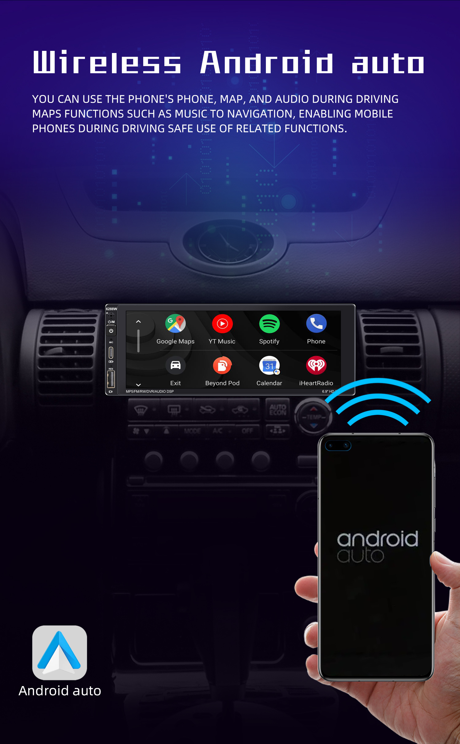 Universal 6.9 Inch Car Radio Stereo WIFI BT FM DVR DSP GPS Navigation