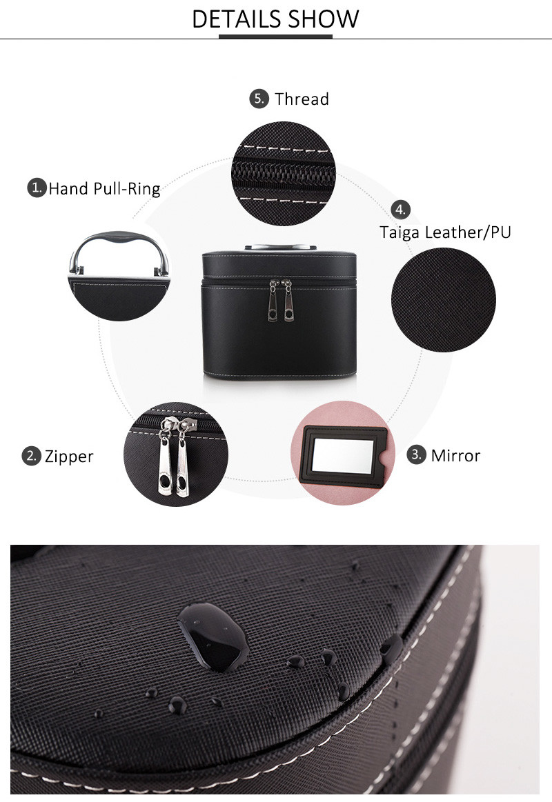 Large Zipper Leather Cosmetic Mirror PU Makeup Bag