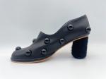 Soft Nappa Leather Women Pumps Shoes Black Low Heel Dress Shoes With Mushroom