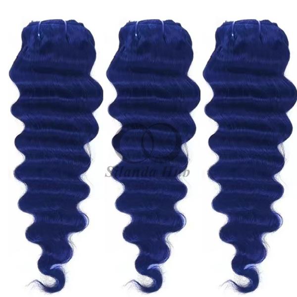 Blue Loose Deep Wave Remy Human Hair Bundles Sew In Weave Bundles Brazilian