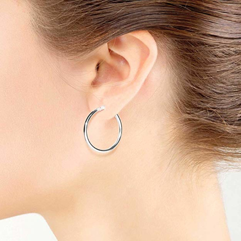 OEM ODM 925 Sterling Silver High Polished Round-Tube Click-Top Hoop Earrings For Women