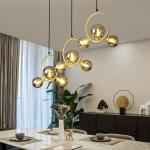 Iron Art globe chandelier Gold Black glass lampshade For Dining Room Ceiling