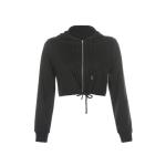 Custom Logo Women Cotton Casual Sweatshirt Spring Fall Drawstring Crop Top