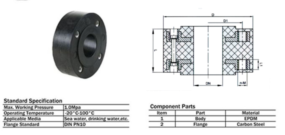 NR Rubber Metal Flexible Joint in Pipes Class 150 Flanged Type