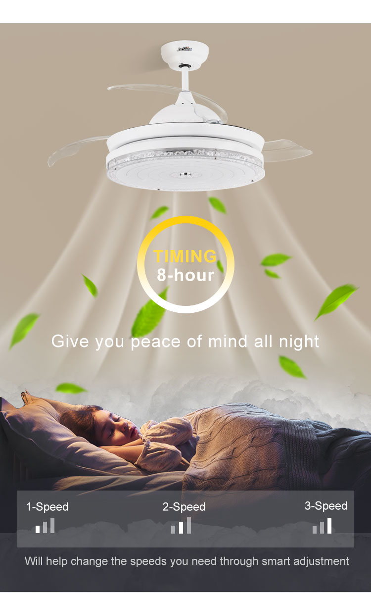 Standard Wind 42-inch Retractable LED Ceiling Fan for Home Office and Space Saving