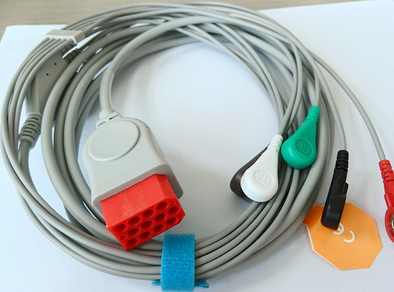 Red One Piece ECG Lead Wires 3.2 Metre Bionet ECG Cable ISO13485