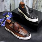 Low Heel Mens Slip On Tassel Shoes Black / Brown Men Genuine Leather Casual