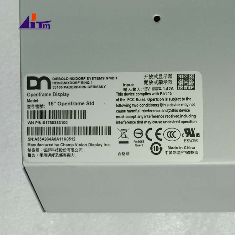 Wincor Nixdorf 15 inch Openframe Std Display LCD 1750333100 01750333100