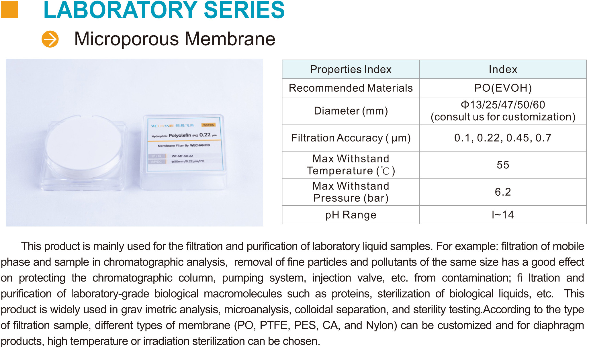 PO Nanofiber Membrane Discs For Water Liquid Prefiltration 0.22μm 13mm