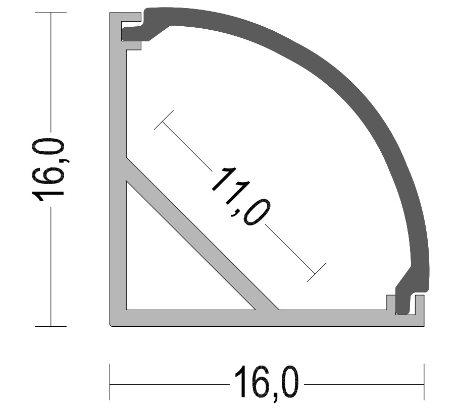 H16mm 6063 T5 LED Corner Aluminium Profile 90 Degree 10mm Width