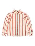 Christmas Girls Cotton Striped Woven Ruffle Neck Blouse with Contrast Button