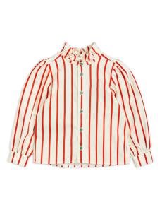 Quality Christmas Girls Cotton Striped Woven Ruffle Neck Blouse with Contrast Button wholesale