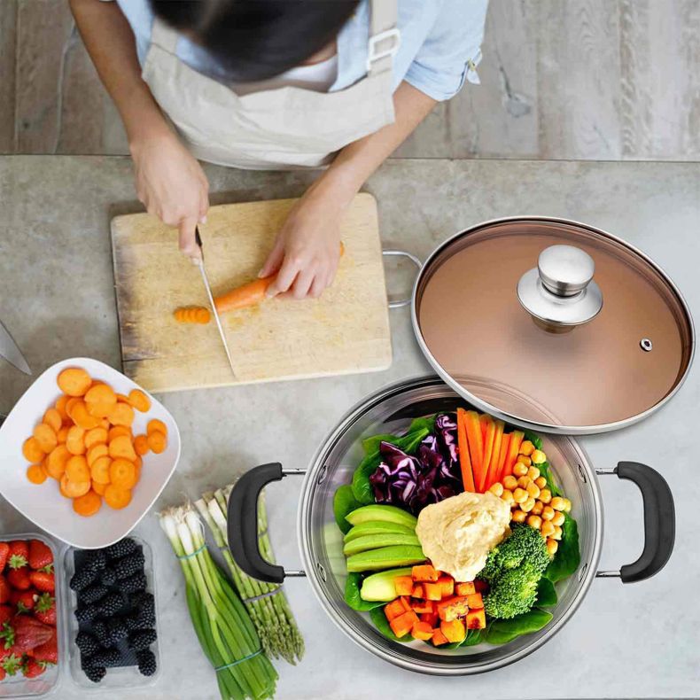 Best Selling Silver Cook-pot Kitchenware Multiple Sizes Pots Circle Cooking Soup Pot With Glass Lid
