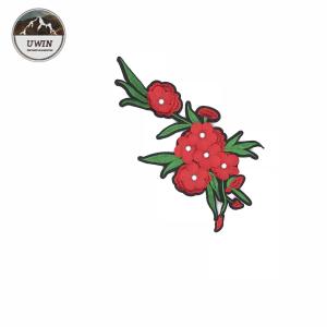 Quality 3D Rhinestone Embroidered Cloth Badges , Red Plum Blossom Patch With Polyester Cloth Material wholesale