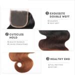 Three Tone Virgin 4x4 Hair Closure , Hand Tied 4x4 Free Part Closure