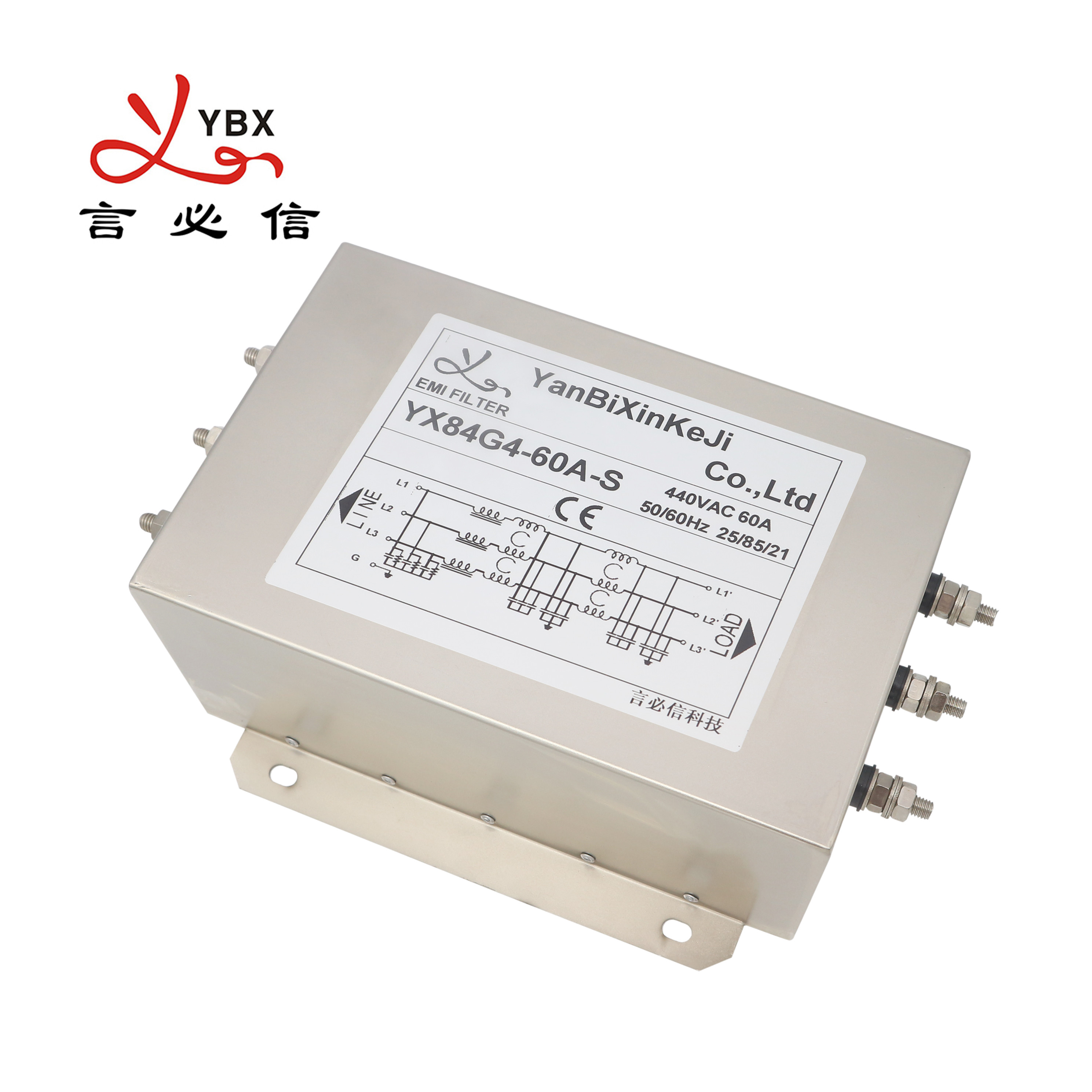 1A-60A Three Phase EMI Filters Three Stage Filtering High Quality
