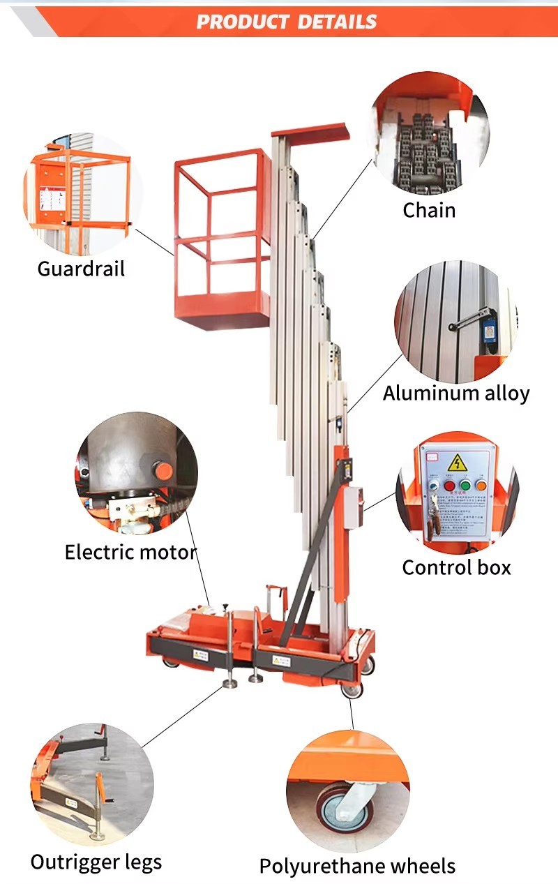 9m 11m Double Mast Aluminum Alloy Self Propelled Vertical Lift Platform