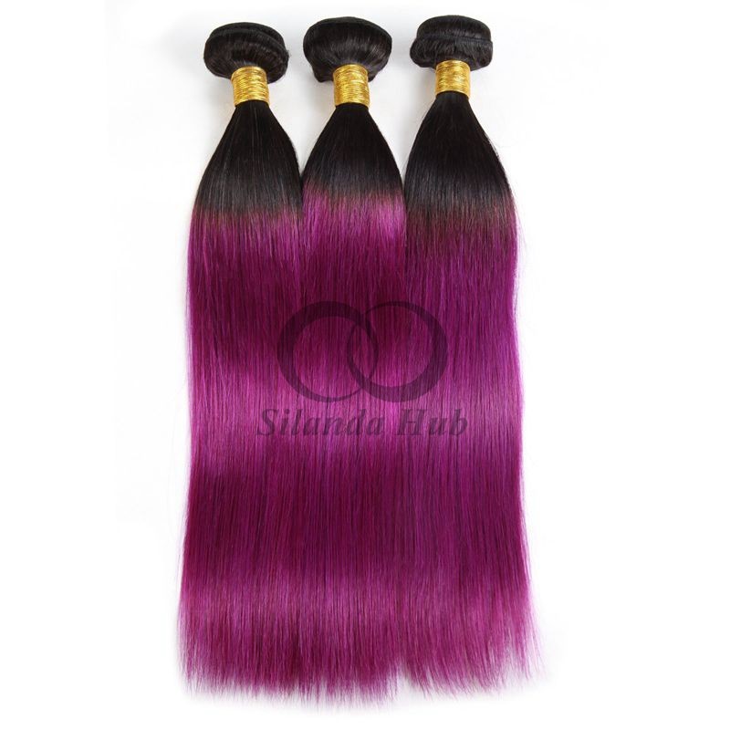 #T1B/Purple Straight Remy Human Hair Bundles Sew In Weave Bundles Brazilian Bundle Deals
