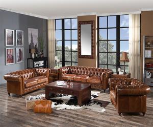 Quality Vintage Leather Chesterfield Sofa And Chair Set wholesale