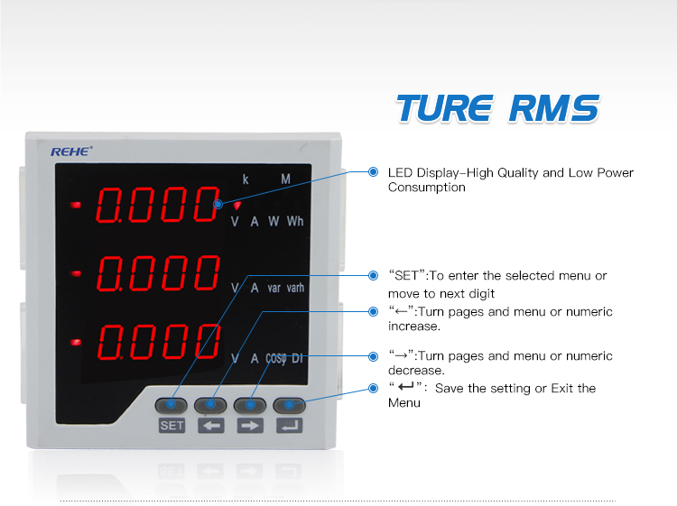 Hot-sale 96*96mm cheap low price Three Phase LED Multi-function Power Meter with RS485