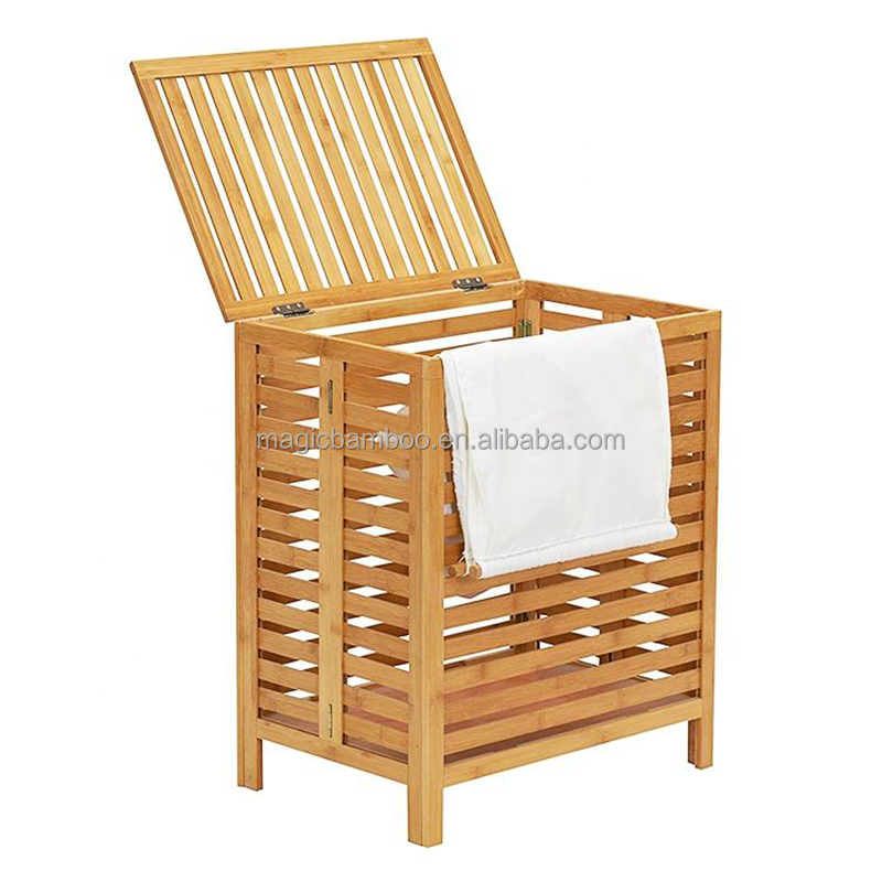 ODM Portable Bamboo Laundry Hamper Basket With Lid Shelf