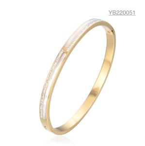 Quality 14k Gold Stainless Steel Bangles Distinct Shell Inlaid White Rhinestone Bracelet wholesale