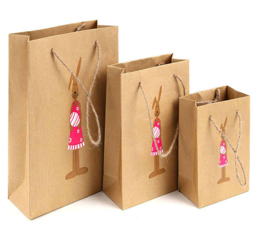 Kraft Paper Recycle Handle Bag ,Cartoon Handle Gift Paper Bag Brown Paper Bag