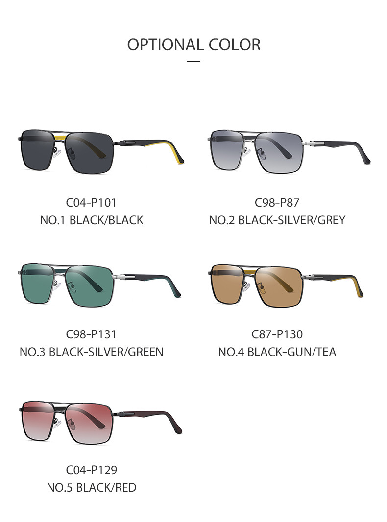 Neutral Metal Frame Sunglasses UV Blocking Square Polarized Glasses