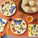 Birthday Party Decoration Festival Tableware Paper Plates Cups Purple Butterfly