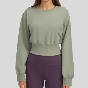 Quality Cotton Fashion Cut And Sew Loose Fitness Crop Top Women Crew Neck Workout Sweatshirt wholesale