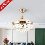 42 Inch Crystal Retractable Ceiling Fan Light Metal Copper ABS Blade