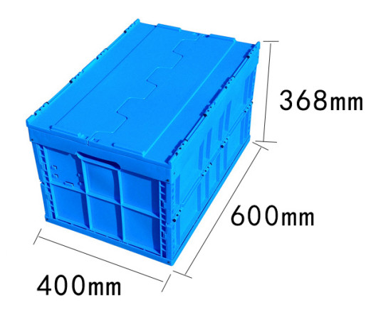 600*400*368 Mm Logistics Collapsible Plastic Box Attached Lids Blue Color